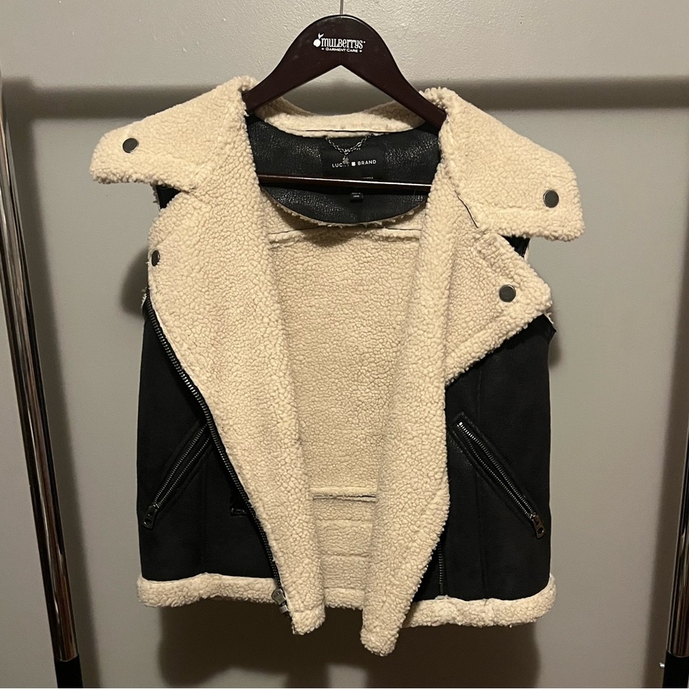 Lucky Brand Black and Cream Teddy Vest